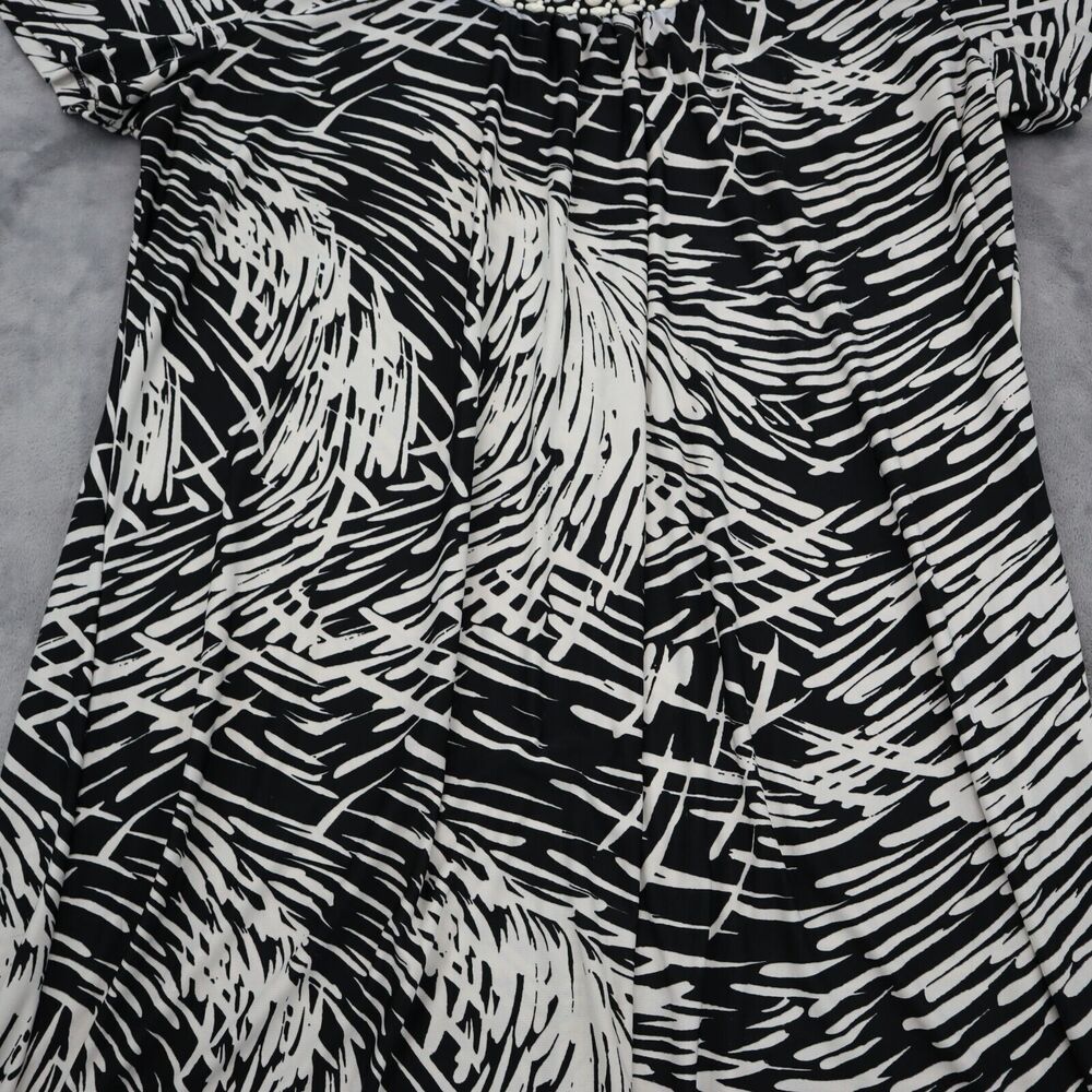 Blooming Rose Dress Womens XL Black White Casual Lightweight Short Sleeve Beaded - Picture 5 of 15